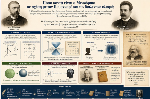 Πόσο κοντά είναι ο Μινκόφσκι σε σχέση με τον Πουανκαρέ και τον διαλεκτικό υλισμό;